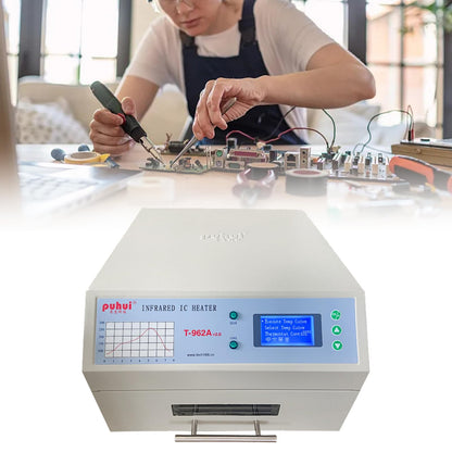 T962A Automatic Reflow Soldering Machine with Hot Air Circulation - Infrared Heater for PCB SMT BGA Rework Station, 1500W Drawer Type Reflow Oven, Wide Welding Area 300mm x 320mm