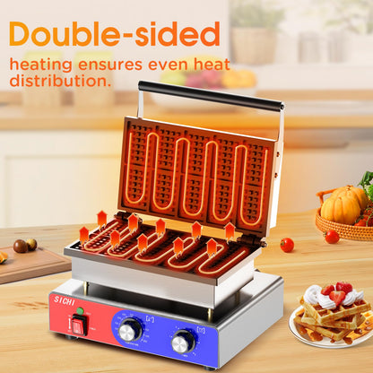 HTTSICHI Square Waffle Maker - Commercial Waffle Iron w/Non-stick Baking Pans, 550 ℉ Temperature and Timers, 1550W Hotel Waffle Machine for Double Baking, Professional Stainless Steel Waffle Maker