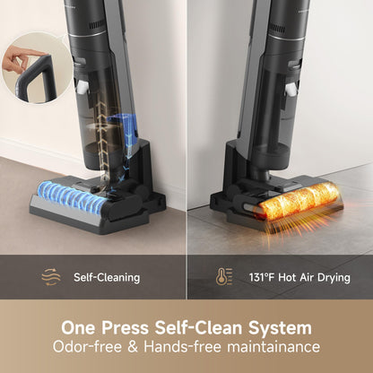 DREAME H12S Cordless Vacuum Mop, Vacuum and Mop at The Same Time, Wet Dry Vacuum for Hard Floors, Edge Cleaning, Hot Air Drying, Smart Floor Cleaner Machine Great for Sticky Messes on Multi-Surfaces
