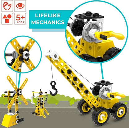 STEM Toys Kids Building Toys – 100 Piece 8-in-1 DIY Learning Construction Toy Set Educational Kids Building Toys for Boys and Girls Mechanical Engineering Gifts Sets for Ages 5 6 7 8 9 + Years Old