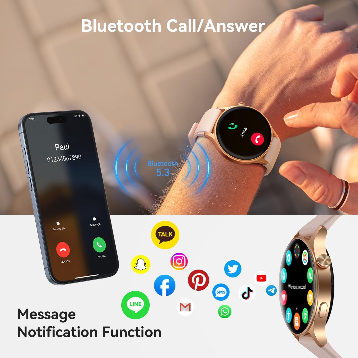 aeac Smart Watch for Women, 1.32'' AMOLED Ultra-Clear Screen Activity Trackers with Heart Rate/Sleep/SpO2 Monitor, Smartwatch for iPhone/Samsung/Android, 110+ Sport Modes Waterproof Fitness Watch