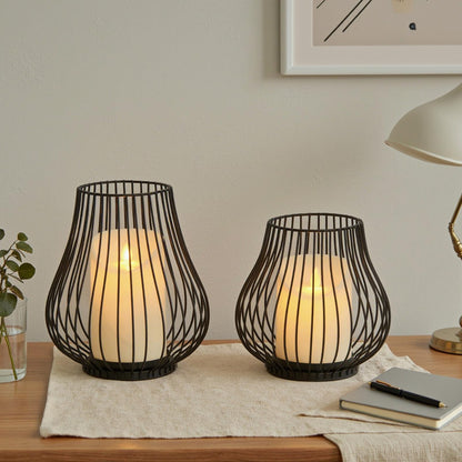 Metal Candle Holder for Pillar Candles, Pumpkin Cage Shape Candlestick Holder, Decorative for Table Centerpiece, Fireplace Mantel & Outdoor Event Christmas Decor