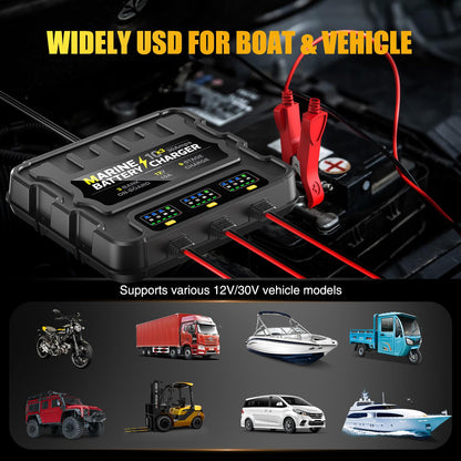 3 Bank Marine Battery Charger 30A (10A/Bank) 10X3, 12V,Waterproof,lifepo4 Boat Battery Charger Maintainer and Desulfator for AGM, Lithium,Deep-Cycle Batteries Boat Accessories