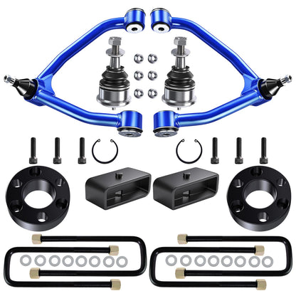 GPMMWPG 3" Front 2" Rear Leveling Lift Kit with Upper Control Arms Compatible with Silverado 1500 2007-2014, for Sierra 1500 2007-2018, Front Strut Spacers + Rear Lift Blocks w/Extra Ball Joints