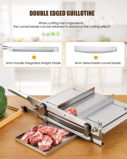 CGOLDENWALL 2 BLADES Manual Ribs Meat Chopper Slicer Stainless Steel Hard Bone Cutter Beef Mutton Household Vegetable Food Slicer Slicing Machine for Whole Chicken Rib Spine