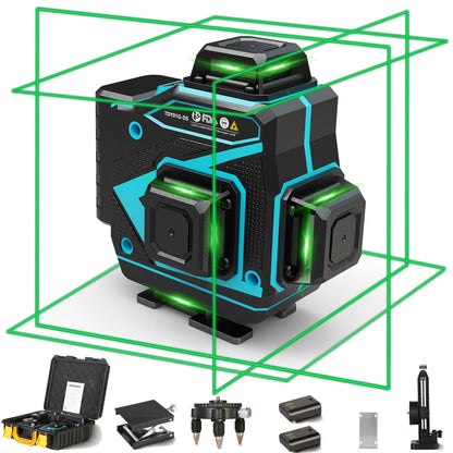 INSPIRITECH Floor Laser Level 360 Self-leveling - Tile 4 x 360 Green Beam Cross Line Laser Leveler Tool - 16 lines 4D Ceiling Nivel Laser for Construction with Hard-Sided Case and 2 Batteries-C