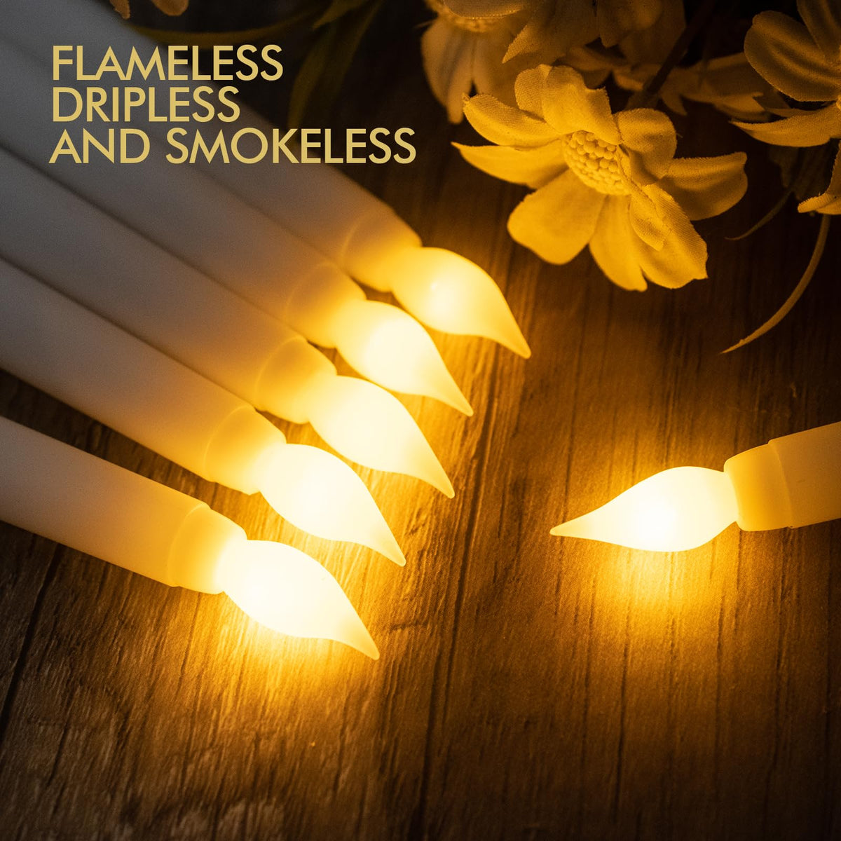 Bazayona 24pcs Flameless Flickering LED Taper Candles Bulk Battery Operated Candles for Christmas Halloween Birthday Wedding Party, (Ivory, 11 inch, 24pcs)