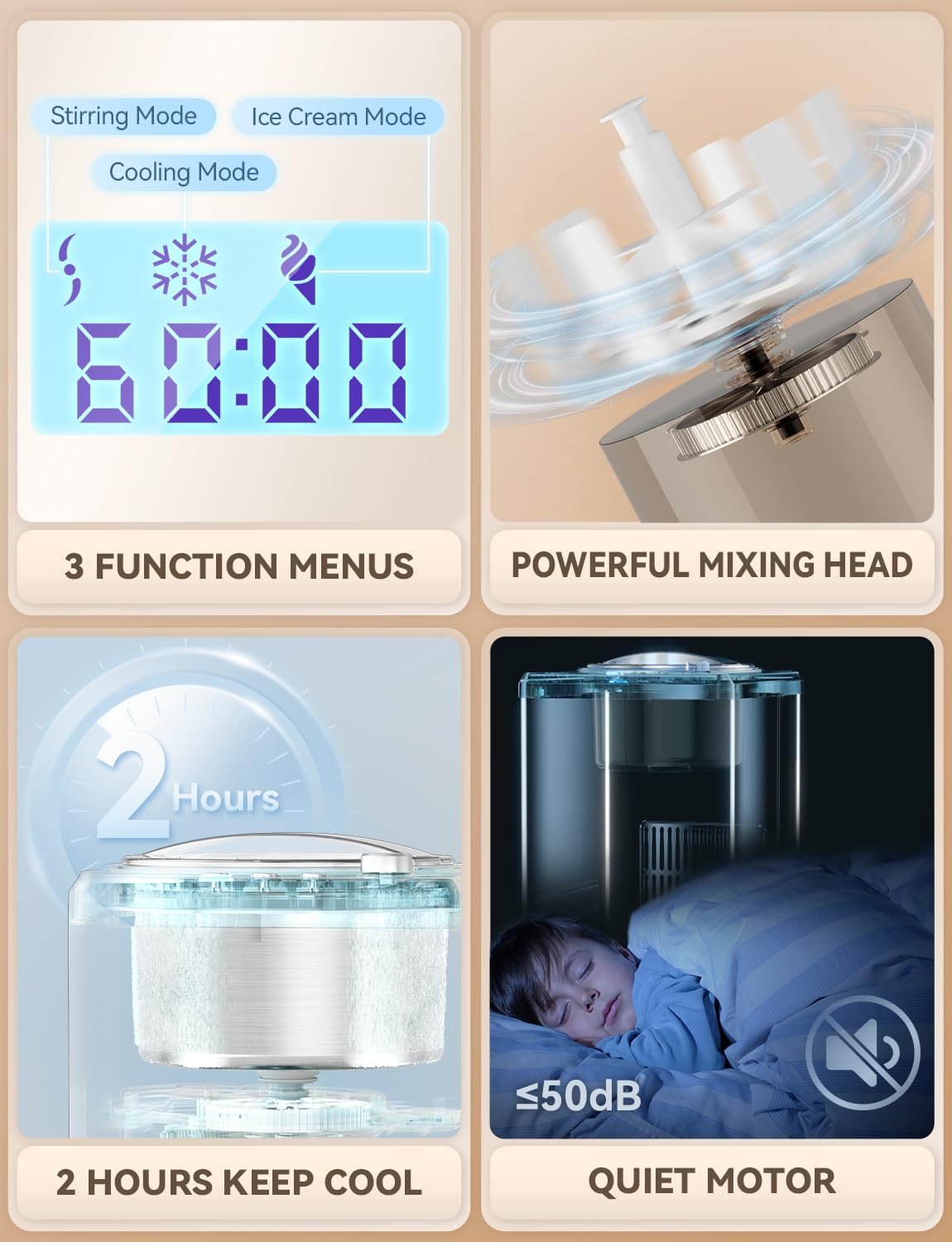 COUPLUX 2.64 Qt Ice Cream Maker, Upgraded Fastest 250W Compressor Fully Automatic Ice Cream Machine with No Pre-Freezing, 2H Keep Cool, LCD Display & Timer, All Stainless Steel