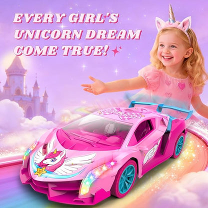 Unicorn RC Car for Girls Rainbow Glow &amp Drift Wing Remote Control Car2.4GHz RC Cars 1:18 ScaleKids Toys Age 3 4 5 6 7 8 9 10 11 12Girls Birthday GiftsValentines Day Gifts for Kids 3-12 Year O