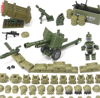 Military Weapons Pack with Shipping Cargo Container Army Equipment Helmet Armor 325Pcs Various of Military Accessories Building Block Toy Compatible with Major Brands Soldier Figures (Olive Green)