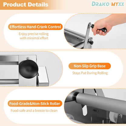 12" Folding Dough Sheeter, Includes 23.6" x 11.8" Sheeter Board, Dough Mat(23.6" x 15.8"), 2 Scrapers, 2 Pastry Brushs, Wool Brush, Manual Dough Roller with 55 Thickness Settings, Stainless Steel