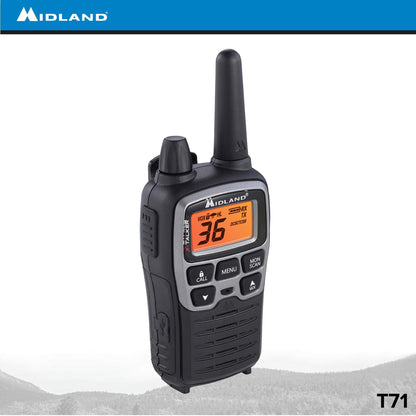 Midland T71VP3 36 Channel FRS Two-Way Radio - Up to 38 Mile Range Walkie Talkie - Black/Silver (Pack of 4), 6.2" x 1.3" x 2.3", Model Number: T71X4VP3