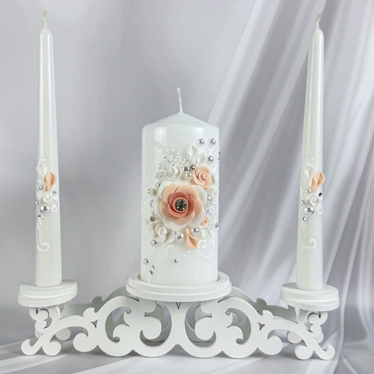 Magik Life Unity Candle Set - Wedding Ceremony & Reception – 6” Pillar & Two 10” Taper Candles – Long Burning Unity Candles for Marriage Ritual – Handmade in USA – White | Rose
