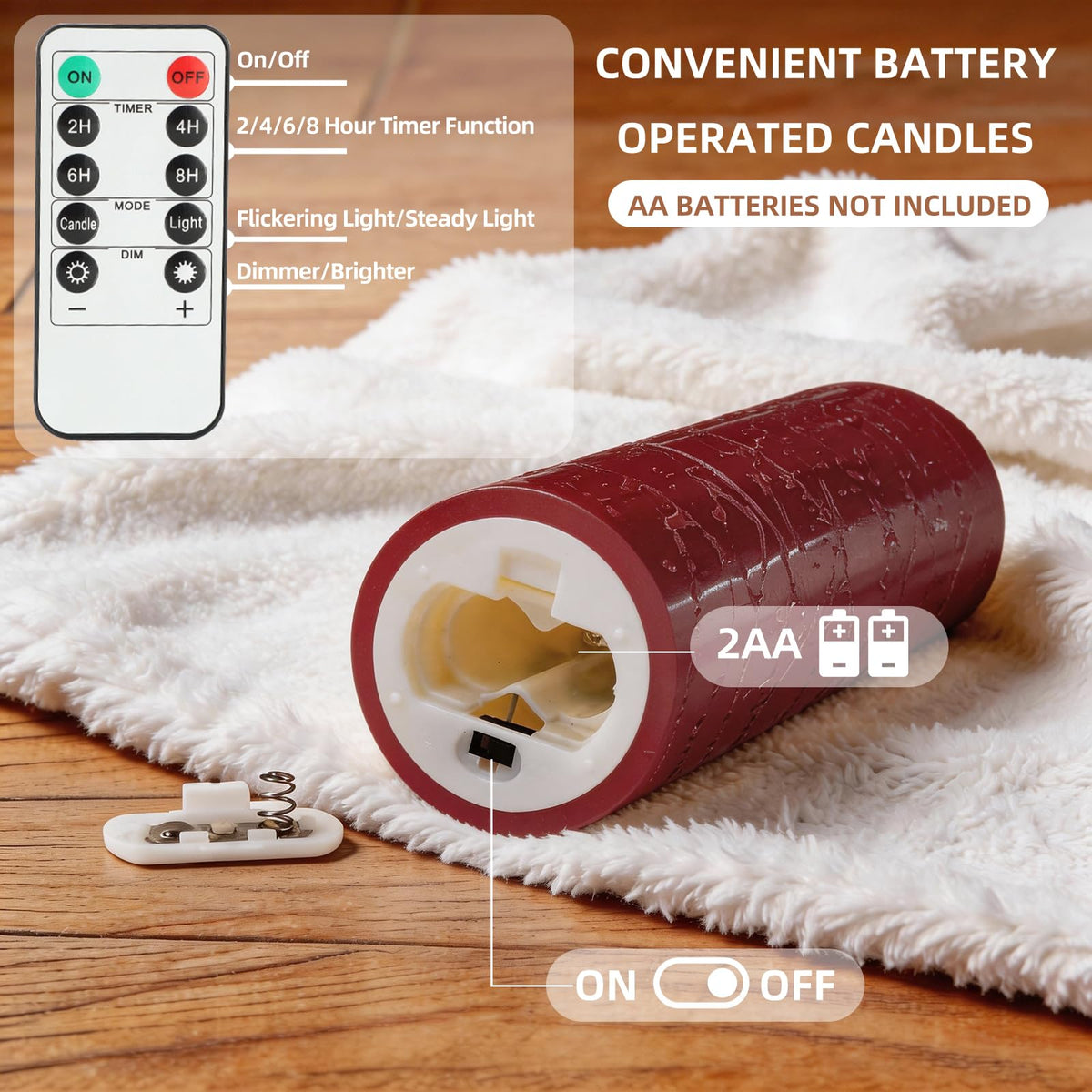 MiKoyi Flameless Pillar Candles with Remote, Battery Operated Candles Real Wax, [5-Pack] Fake LED Flickering flameless Candle with Timer Function for Room Home Decor (2.2" * 5/5.5/6/7/8") - Red