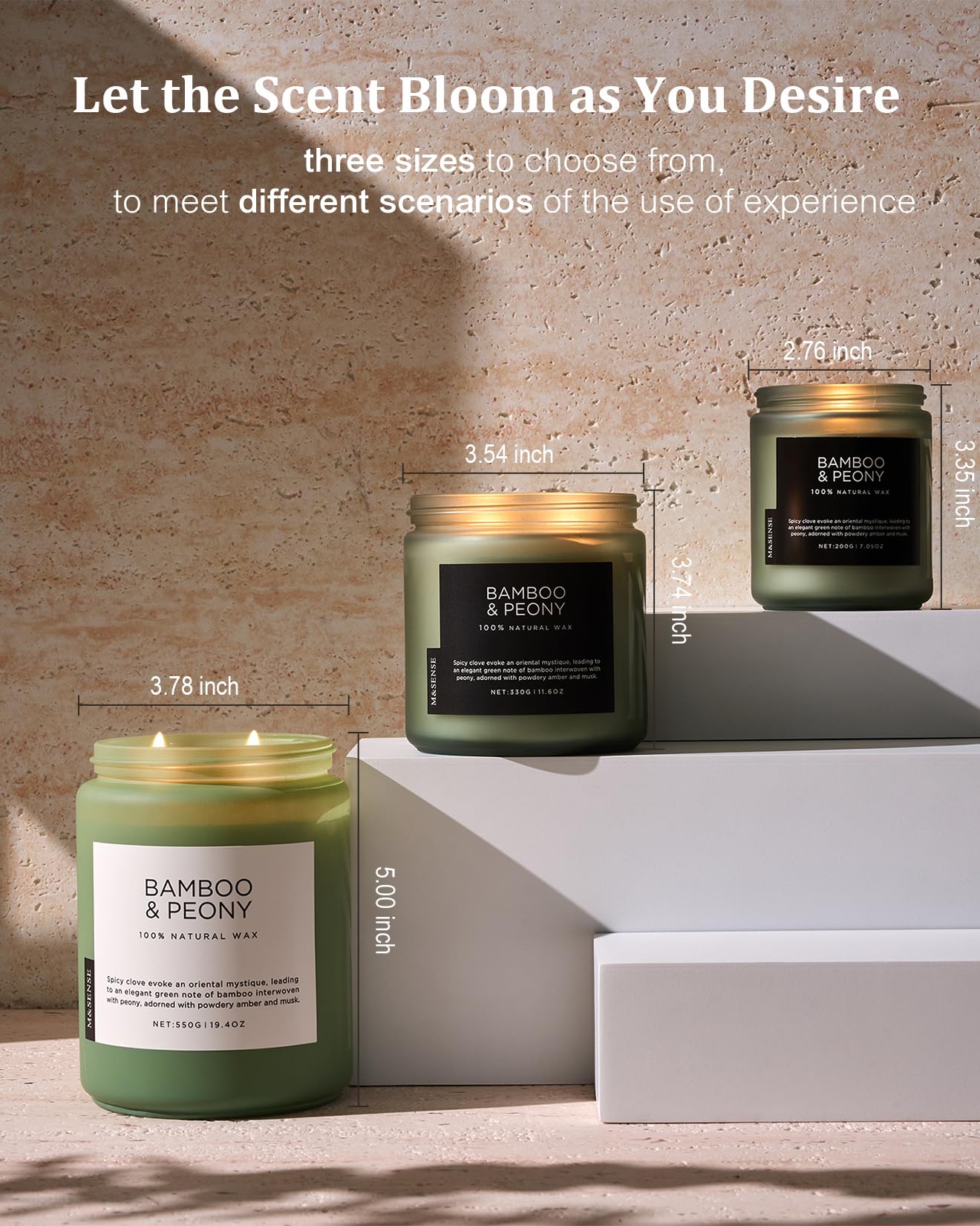 M&SENSE Bamboo Peony Spring Large Candles for Home Scented 19.4oz 110 Hour Long Lasting Burn Natural Organic Soy Candle Gifts for Women, Fresh Smelling Aromatherapy Gifts for Stress Relief
