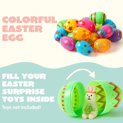 JOYIN Toy 72 PCs Plastic Printed Bright Easter Eggs, Over 3.15'' Tall Fillable Empty Eggs Bulks for Easter Hunt, Basket Stuffers Fillers, Classroom Prize Supplies, Filling Treats and Party Favor
