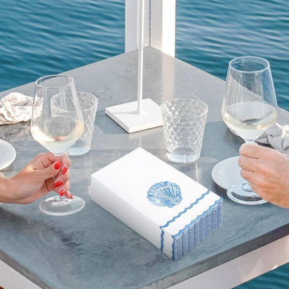 FYSUIMU 100 Pcs Blue Seashell Guest Napkins Sea Shell Scalloped Disposable Napkins Ocean Dinner Paper Hand Towels for Bathroom Summer Holiday Party Table Supplies