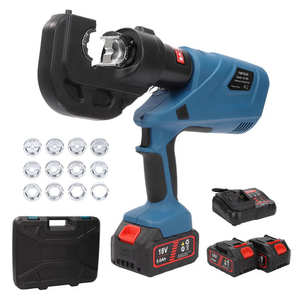 Hydraulic Crimping Tool 12TON Battery Powered 120KN 21V Lithium-Ion 360° Rotating Head for Confined Spaces 3-6 Sec Fast Crimping 6AWG-800MCM with 12 Dies