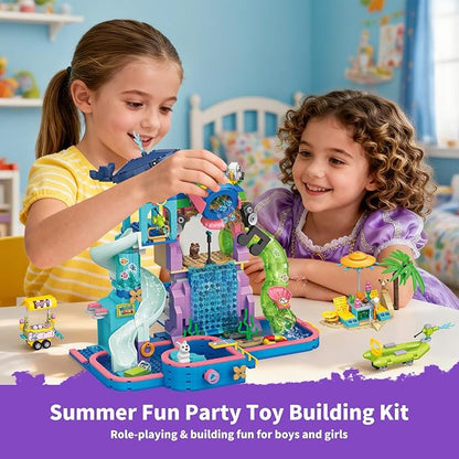 1150Pcs Friends Water Park Building Set STEM Summer Fun Party Toy with Swimming Pool SlidesWater CanonsDiving PlatformAnimal Pretend Play Kit for kids Birthday Gifts for Girls Ages 6-12+