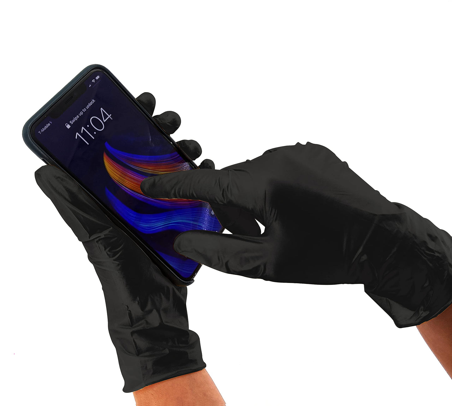 Colortrak Premium Grip Reusable Gloves, 4 Pairs (8 Gloves Total), Powder Free Latex, Durable and Chemical Resistant, Textured for Better Grip, Extra Long Cuff, Washable, Black, Large,