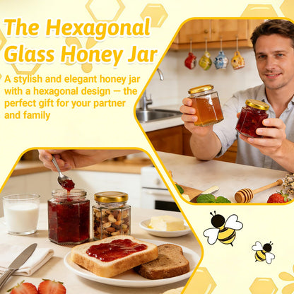 Haneye 3 oz Hexagon Glass Jars with Gold Lids, 30 Pack Honey Jars Canning Jars Small Spice Jars for Jelly, Herb, Jams, Candy, Wedding Favors, Includes Labels and Pen