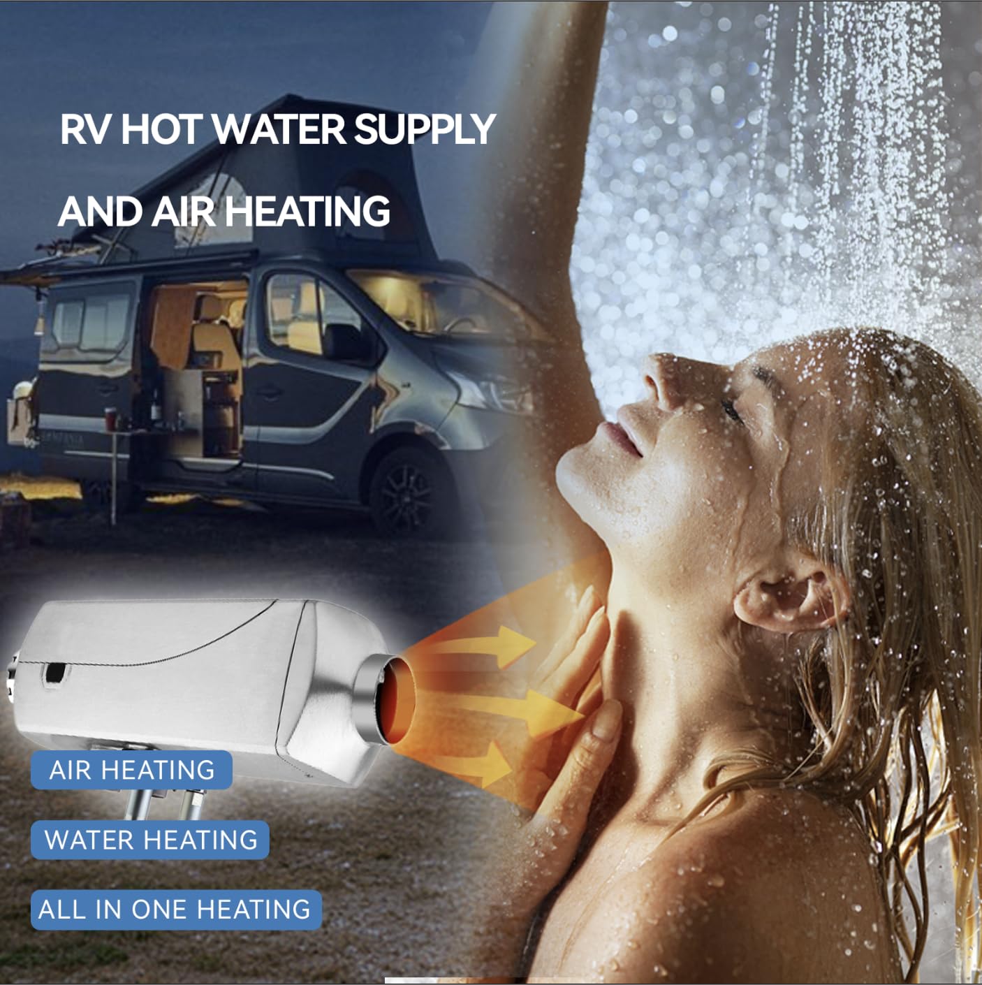 8KW Diesel Parking Heate 12V All-in-One Water - Air Heater with LCD & Dual Remote Control, Diesel Water Heater for 26 Gallon RV Water Tank Heating, Auto Temp Control, 9L Tank, for Car, Truck, RV