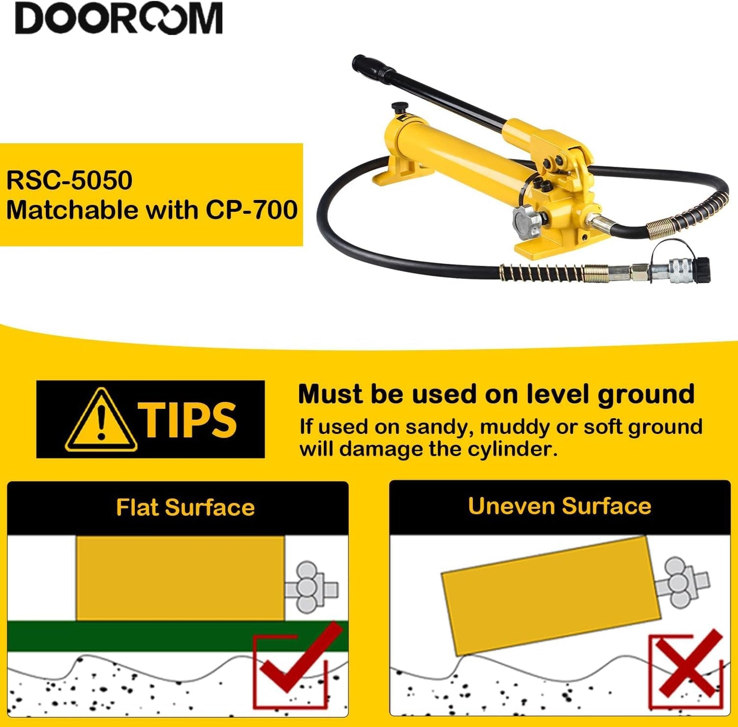 DOOROOM 50 Ton Hydraulic Cylinder Jack, 2' Stroke Hydraulic Ram, Porta Power Automatic Retracting Jack with CP-700, Yellow