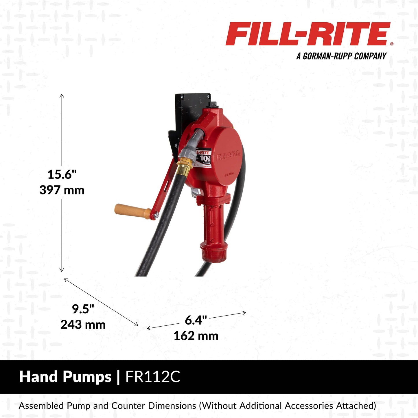 Fill-Rite FR112C Fuel Transfer Rotary Hand Pump w/Gallon Counter, Discharge Hose, Nozzle Spout, & Suction Pipe