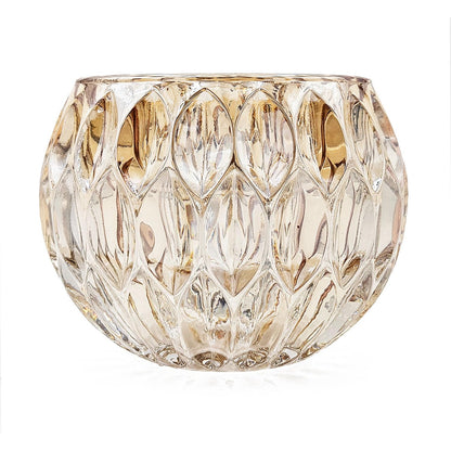 Shiny Amber Oval Cutout Glass Candleholder, 4 Pack
