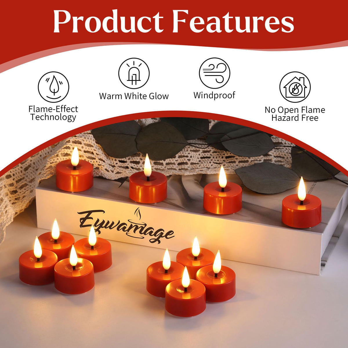 Eywamage Red Flameless Tealights with Remote Batteries, Flickering LED Tea Lights Votive Candles Proposal Decor Set of 12