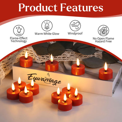 Eywamage Red Flameless Tealights with Remote Batteries, Flickering LED Tea Lights Votive Candles Proposal Decor Set of 12