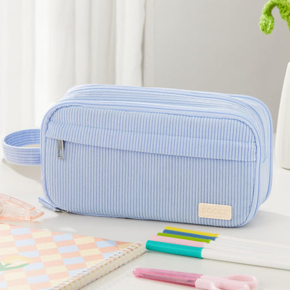 Sooez High Capacity Pencil Case, Soft Corduroy Pencil Pouch with 4 Compartments, Multiple Pockets, Large Pencil Bag with Sturdy Zipper, Cute Pencil Case Pouch Organizer for Student Teen Girls, Beige