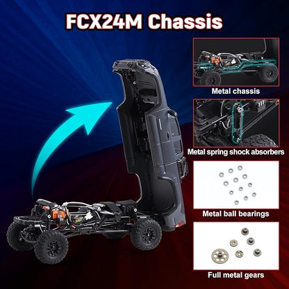 BEEZRC FMS 1/24 RC Crawler FCX24M Tacoma Toyota Official Licensed ABS Hard Body 4WD Off-Road RC Rock Truck2-Speed Transmission Hobby Grade Remote Control Car for Adults RTR red