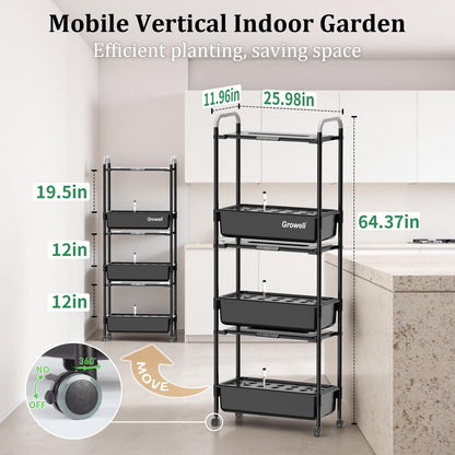 Growell Hydroponics Growing System Kit, 81 Pods Vertical Indoor Herb Garden with Smart LED Grow Light, Auto Circulating Water Pump Each Tier, 42L Hydroponic Gardening Systems for Ideal Gifts (Black)