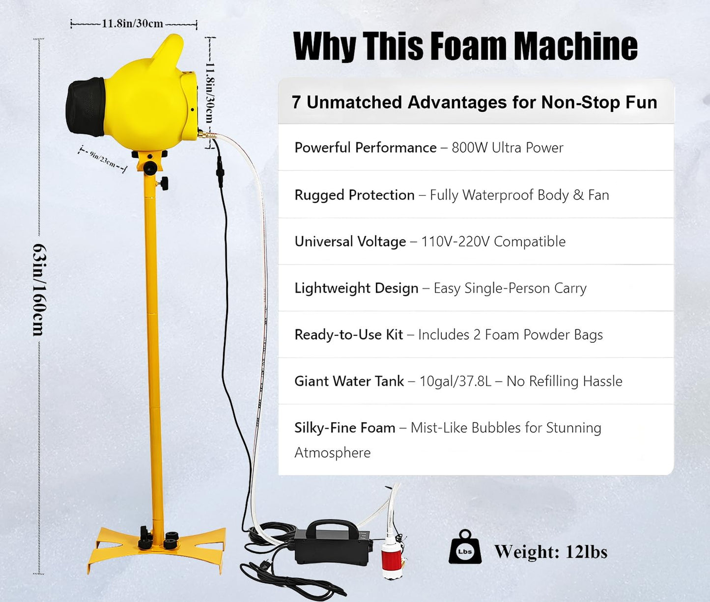 LANGXUN 800W Foam Machine for Summer Water Toys - Foam Maker Cannon with 2 Foam Particle Bags and Water Tank, for Birthdays Party, Backyard Summer Pool Parties Commercial Events