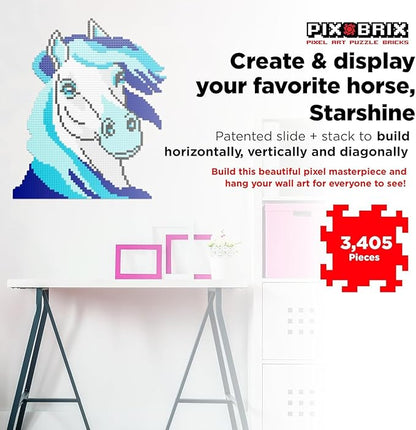 Pix Brix Pixel Art Puzzle Bricks - Star Stable’s Starshine 3405 Pieces - Interlocking Building Bricks Pixelate Your Favorite Horse in 2D or 3D Version - Stem Toys Ages 6 Plus