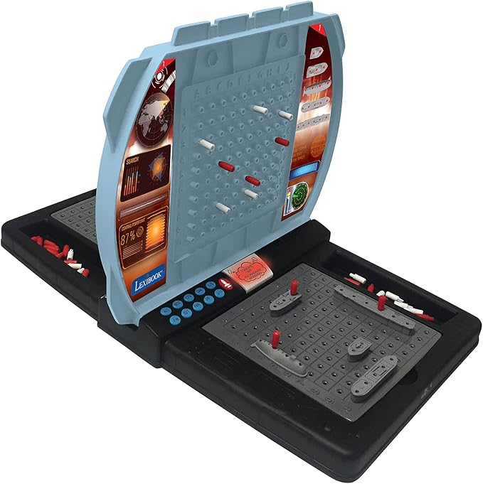 Lexibook Talking Sea Battle (French English Spanish Portuguese) Electronic Board Game 1 or 2 Players Interactive Light and Sound Effects Strategy Battery Operated Grey/Black GT2800US