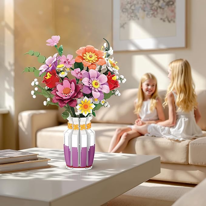2 in 1 Vase Flowers Bouquet Building Set 16 Flowers Bouquet Sets for Adults &amp Women Compatible with Lego Flowers Bouquet Valentine's Day Gift for Her Girlfriend Wife 1278 PCS