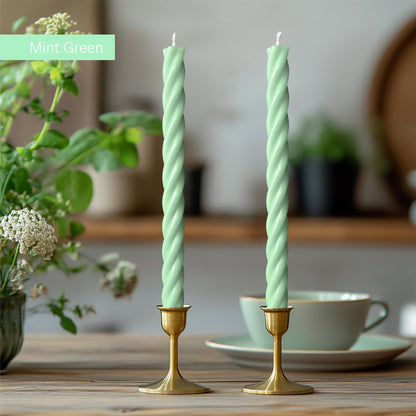 Homeology 10" Candle Sticks, Twisted Taper Candles, Two Green Shades, 4-Pack, Unscented