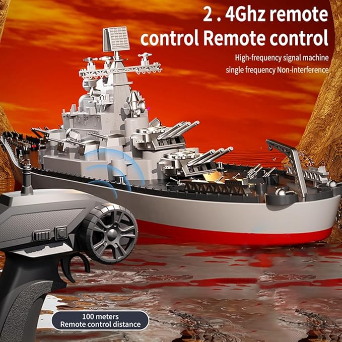 GoolRC Remote Control Warship RC Military Battleship 1:390 Scale Remote Control Boat for Lakes and Rivers 2.4GHz RC Armed Cruiser Boat Model with Low Battery Alarm and 2 Batteries for Adults