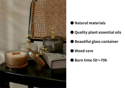 Pandachilla Aroma Candle Osmanthus Cute Deer Antlers Glass Container Aromatherapy Candle 12.35 Ounces Burn time 50h (Osmanthus)