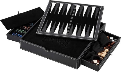 Mainstreet Classics Broadway 5-in-1 Combo Board Game Set: Chess Checkers Backgammon Chinese Checkers and Dice Games