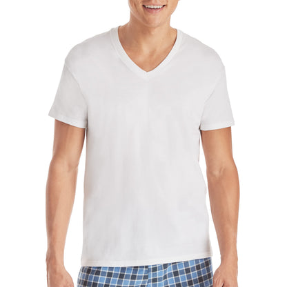 Hanes Mens Cotton, Moisture-wicking V-neck Tee Undershirts, Multiple Packs And Colors, White - 6 Pack, Medium US