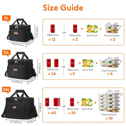 Lifewit Medium Lunch Bag, Insulated Lunch Box, Soft Cooler Cooling Tote for Adult Men Women, Black and Green 12-Can (9L)
