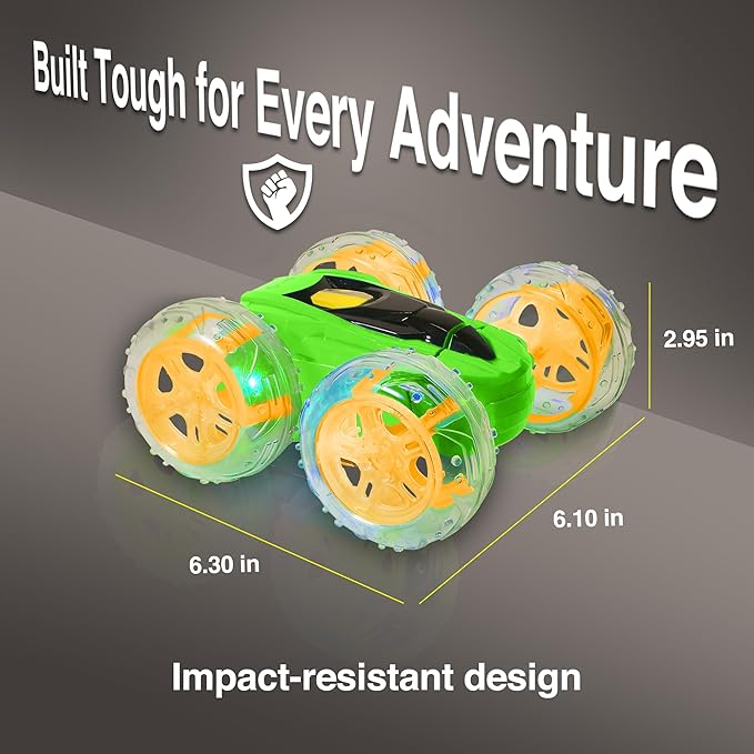 Contixo SC3 RC Stunt Car Green 2.4GHz 4WD Double-Sided 360° Rotating flip Racer Remote Control Toy Cars with LED Lights for Kids Girls Boys Age 4-12 Birthday Gift