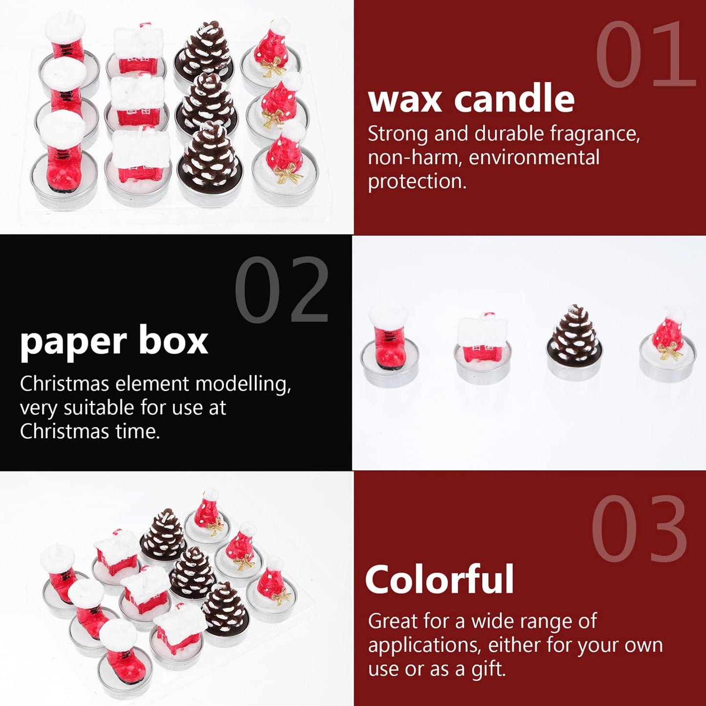 3 Pieces Tealight Candles Handmade Delicate Santa Hat Claus Christmas Tree Candle Wax Snowman Elk Pinecone House Candles for Party Wedding Spa HomeChristmas Decoration