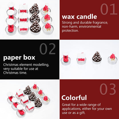 3 Pieces Tealight Candles Handmade Delicate Santa Hat Claus Christmas Tree Candle Wax Snowman Elk Pinecone House Candles for Party Wedding Spa HomeChristmas Decoration