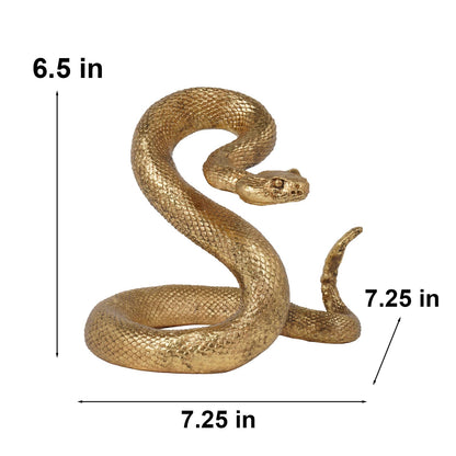 Guichifun Snake Statue Decor Collectible Figurines - Gold Resin Animal Chinese New Year Mascot Home Shelf Office Table Halloween Christmas Decoration 7.25 x 7.25 x 6.5 Inch