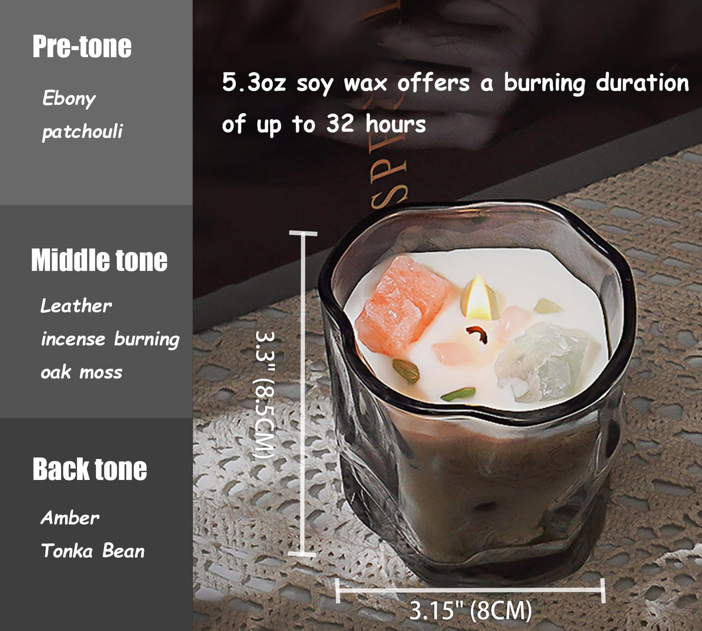 CaxyKyx Scented Soy Candles with Crystals Inside Aromatherapy Candle for Women Positivity Energy Gift Mothers Days Birthday Gray