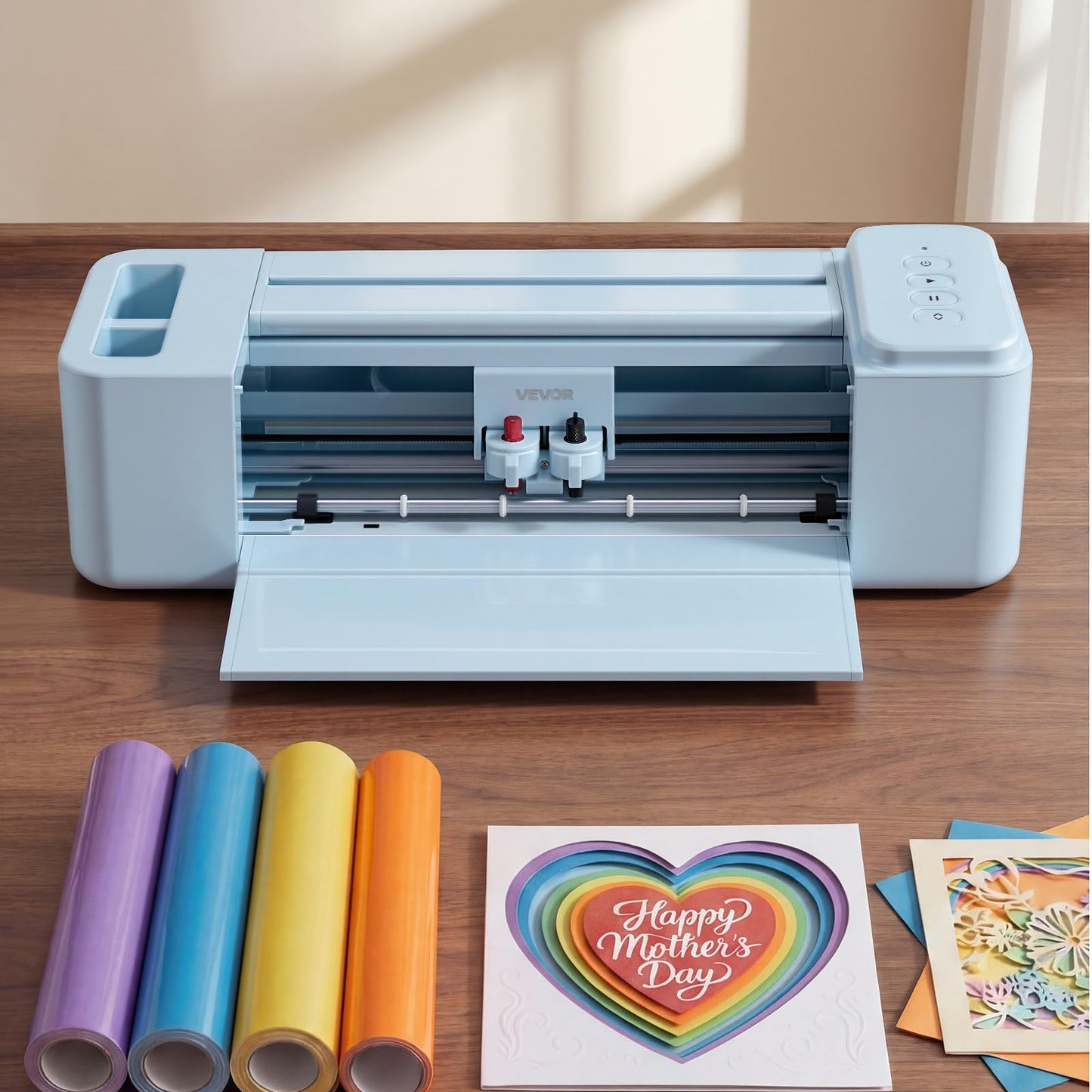 VEVOR Vinyl Cutting Machine, 12 in, Button-Controlled Vinyl Cutter, 20000+ Built-in Design Resources, Compatible with Mac, Windows, Android and iOS, for Creating Customized Crafts Cards, Home Decor